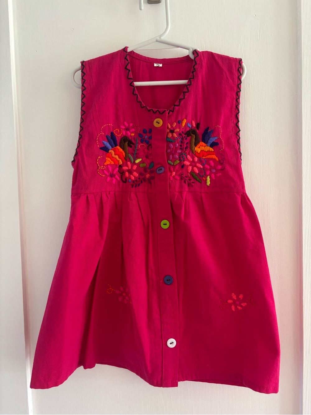 Girls' Mexican Embroidered Pink Button-Front Dress—Sz 5T